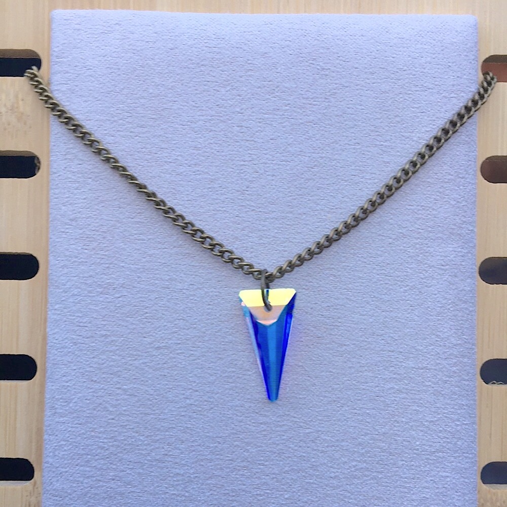 Aurora Borealis Crystal Spike Antique Brass Drop Pendant Necklace - Picture 4 of 9